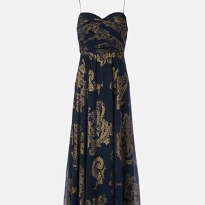 Laurel Ralph Lauren Jacindra Navy and Gold Dress - Size 2